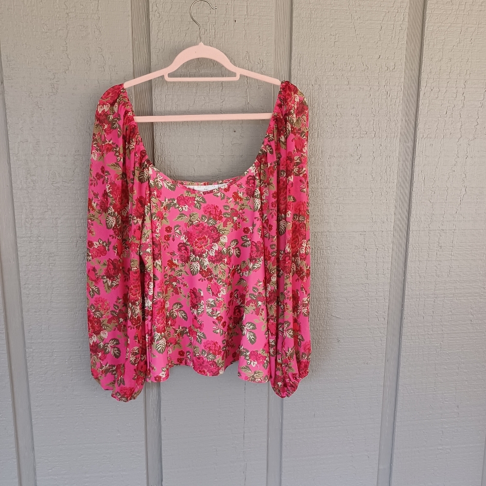 Smith And Quinn Floral Blouse Size L Women Preppy Long Sleeve Pullover Mix Media